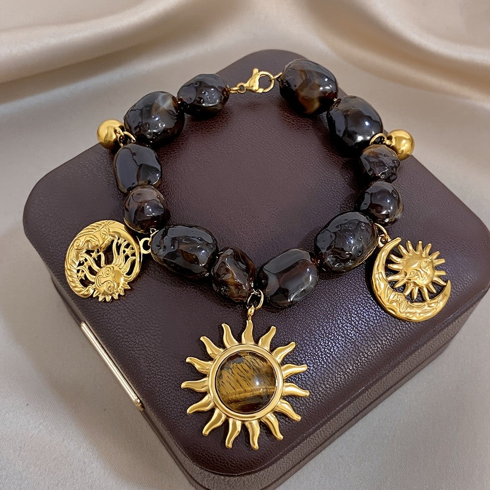 18k Boho Tiger Eye Sun Bracelet