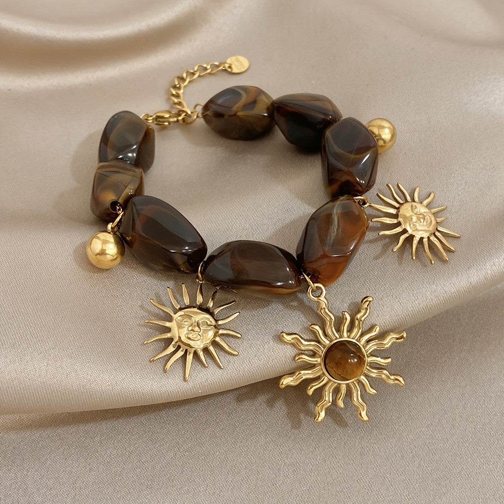 18k Boho Tiger Eye Sun Bracelet