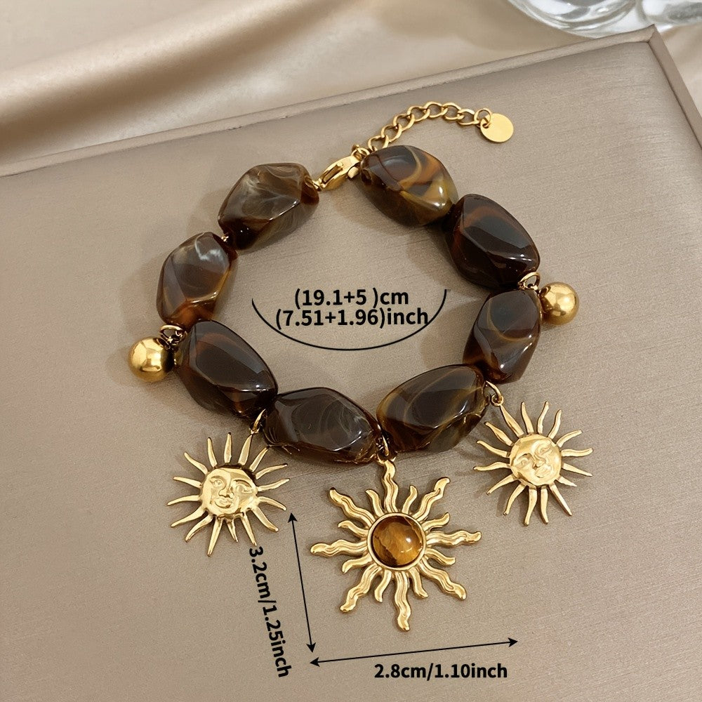 18k Boho Tiger Eye Sun Bracelet