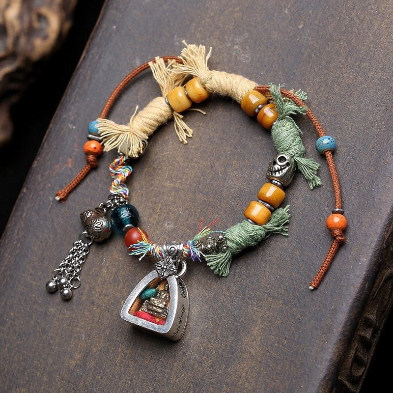 Boho Woven Medicine Buddha Charm Bracelet