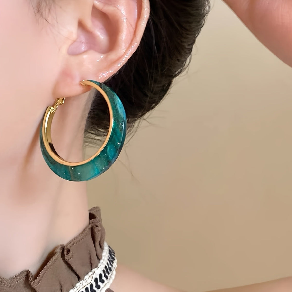 3pc Boho Marbled Resin Hoop Earring Set