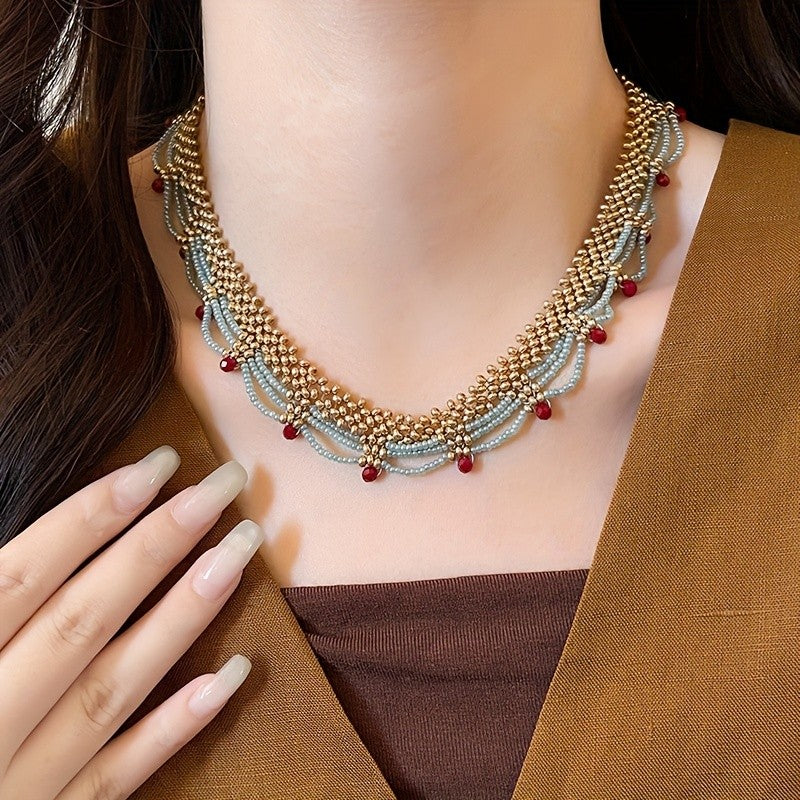 Boho Layered Red Bead Necklace
