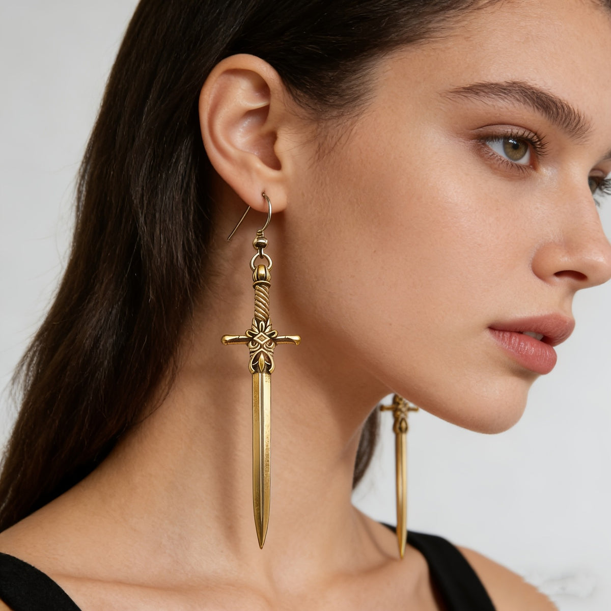 14k Vintage Sword Dangle Earrings