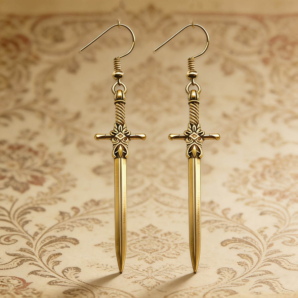 14k Vintage Sword Dangle Earrings