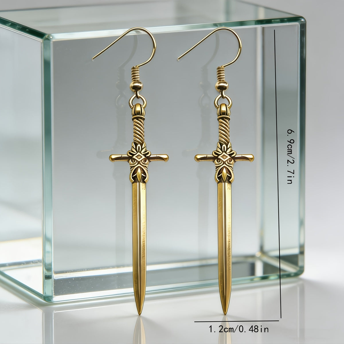 14k Vintage Sword Dangle Earrings