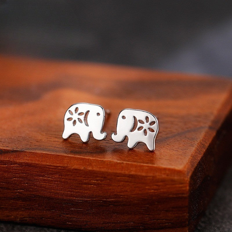 Dainty Floral Elephant Stud Earrings