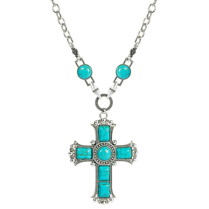 14k Vintage Turquoise Cross Necklace