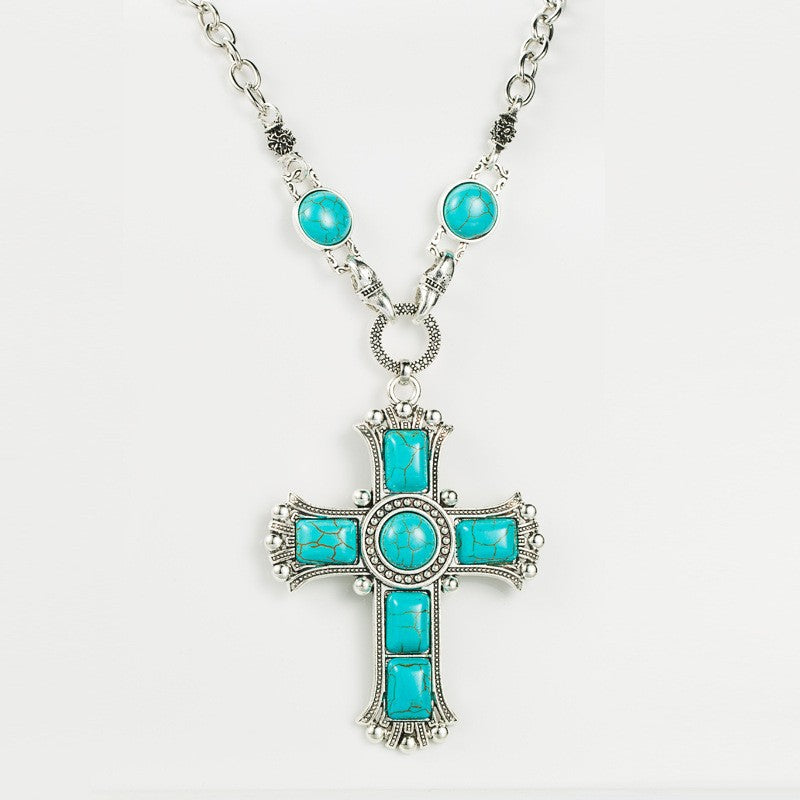 14k Vintage Turquoise Cross Necklace