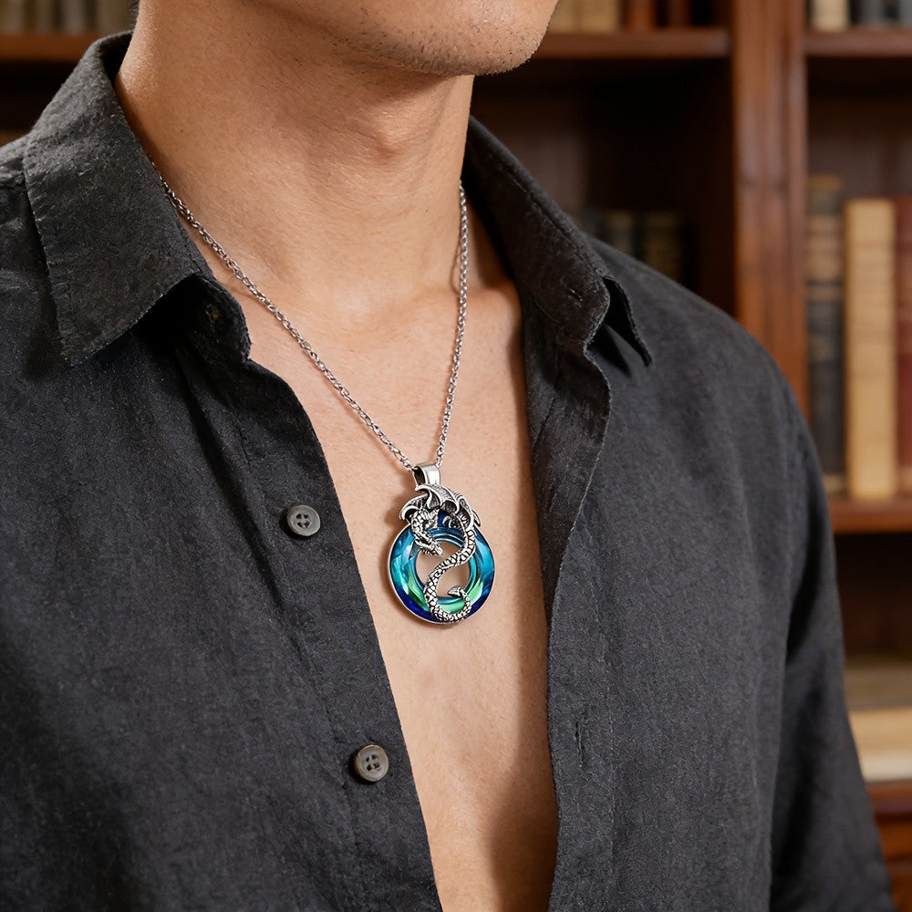 Classy Blue Dragon Pendant Necklace