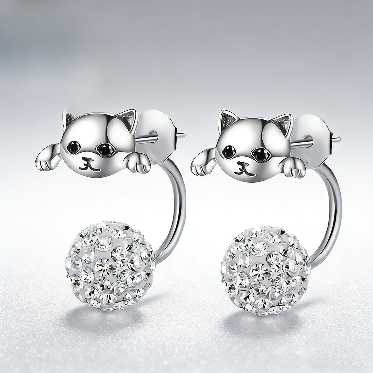 Cute Cat Zircon Ball Earring
