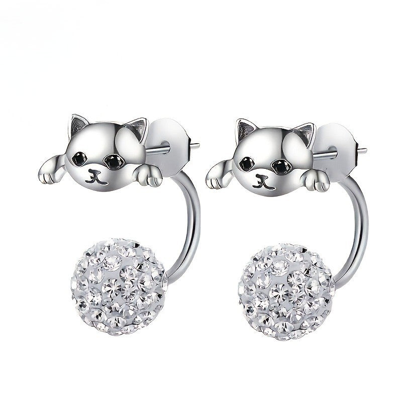 Cute Cat Zircon Ball Earring