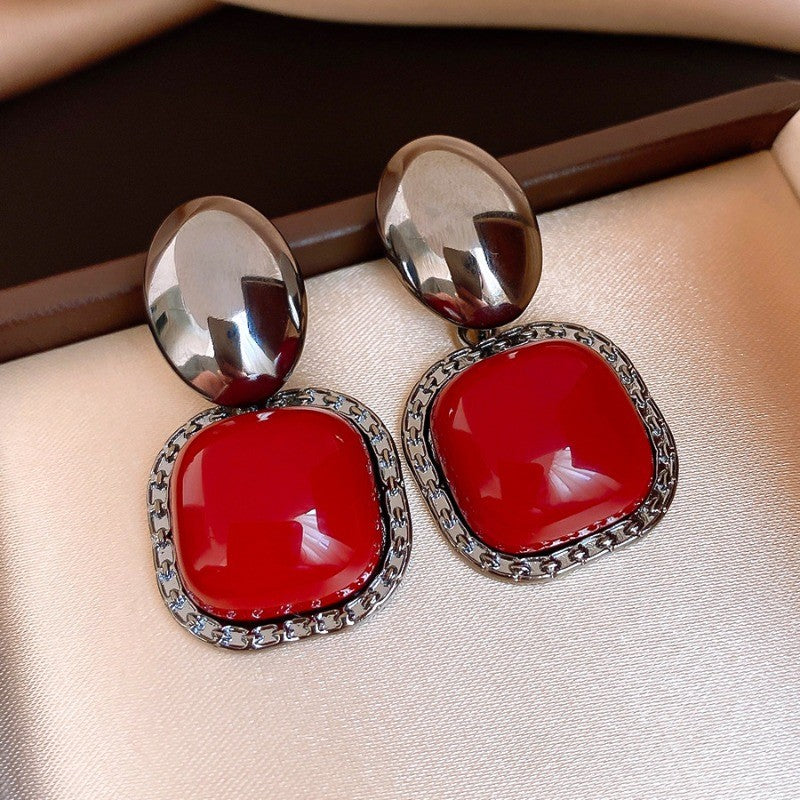Vintage Red Square Drop Earrings