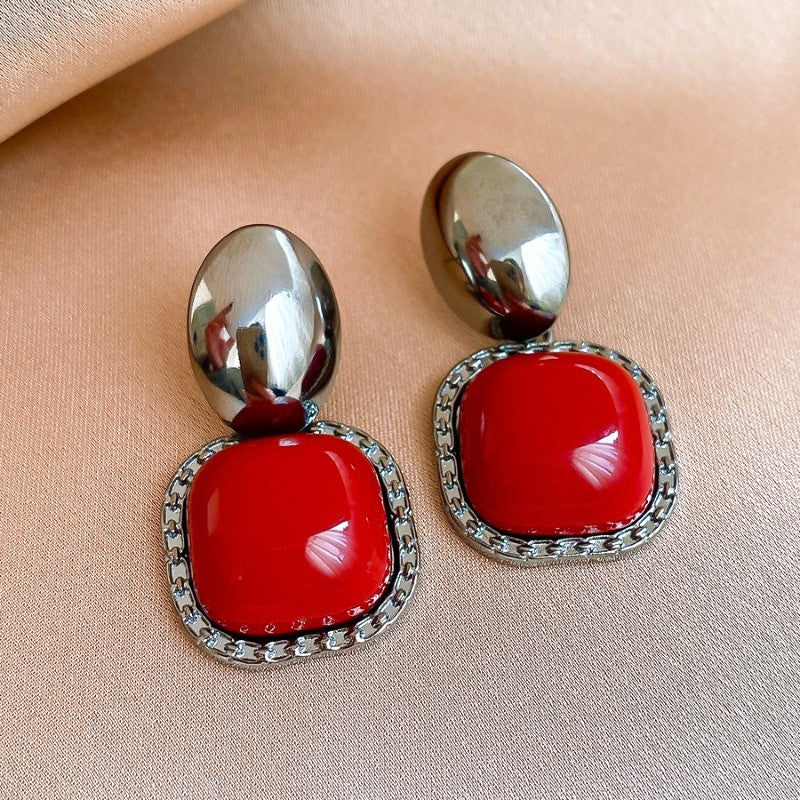Vintage Red Square Drop Earrings
