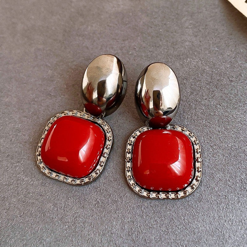 Vintage Red Square Drop Earrings