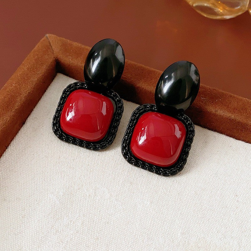 Vintage Red Square Drop Earrings