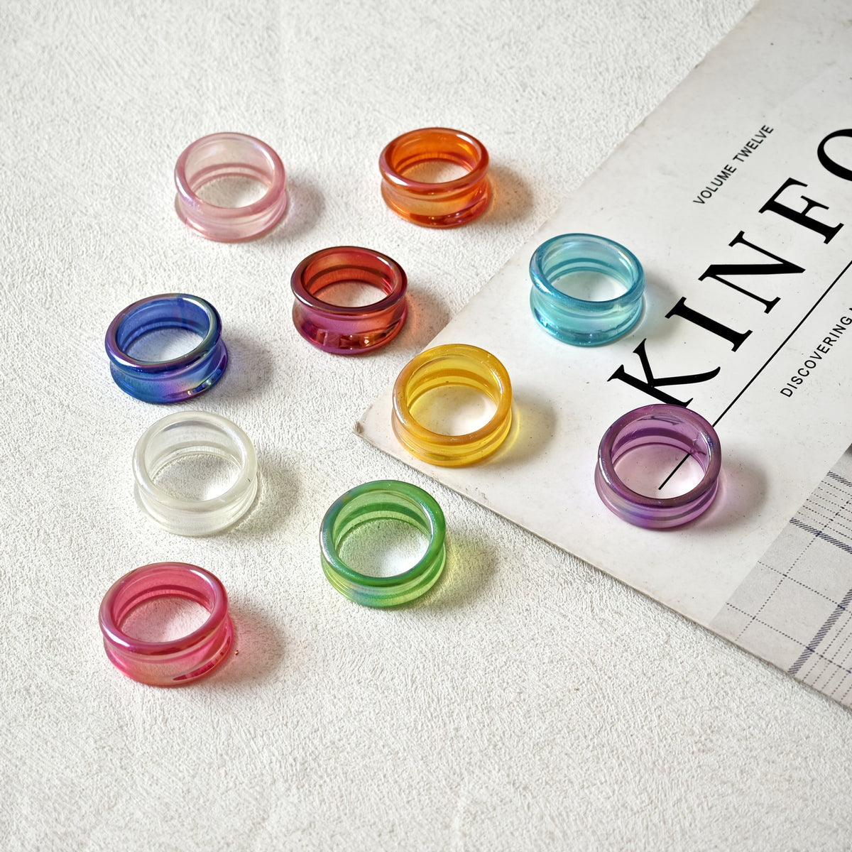 10pc Dazzling Iridescent Resin Ring Set