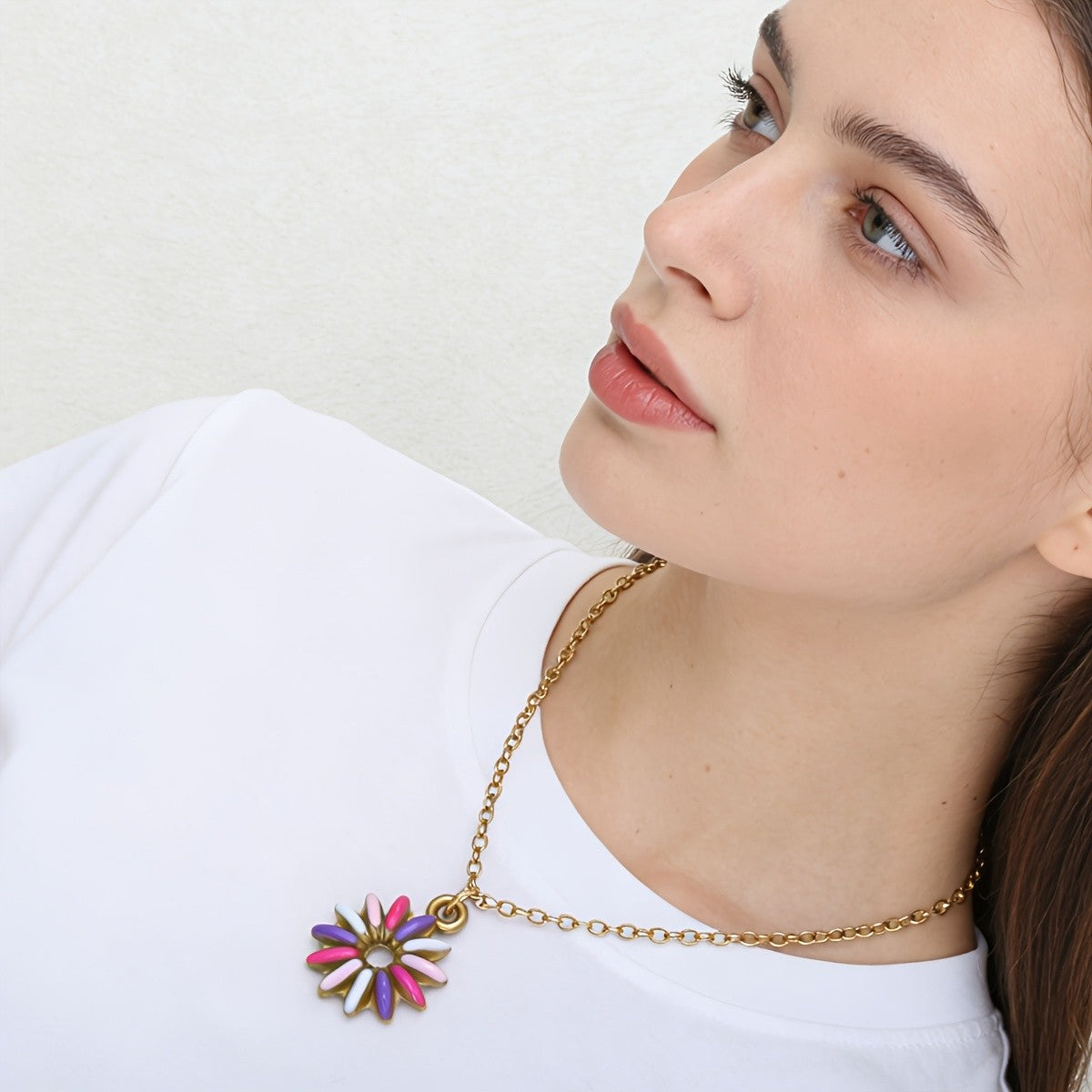 18k Boho Colorful Enamel Flower Necklace