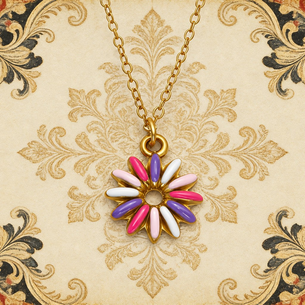 18k Boho Colorful Enamel Flower Necklace