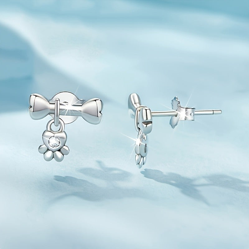 Dainty Dog Bone Paw Stud Earrings