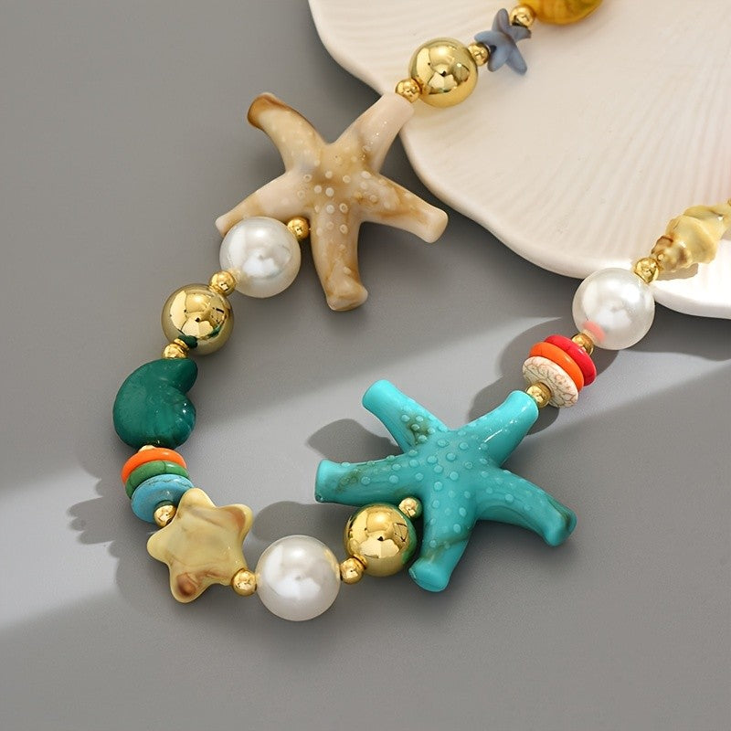 Boho Resin Starfish & Faux Pearl Necklace