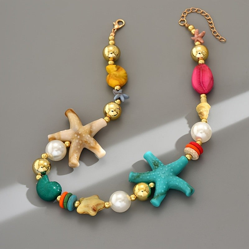 Boho Resin Starfish & Faux Pearl Necklace
