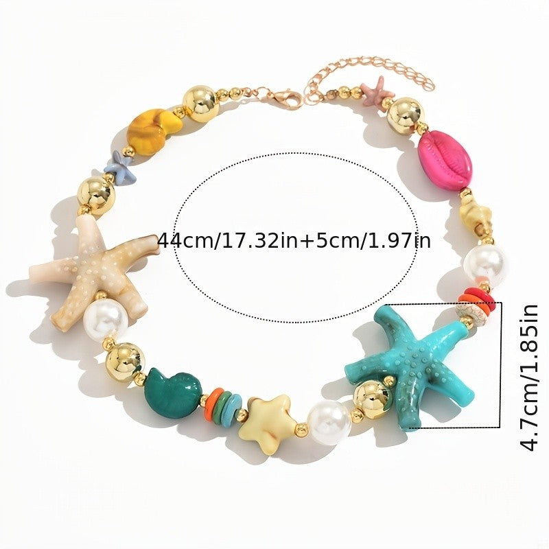 Boho Resin Starfish & Faux Pearl Necklace