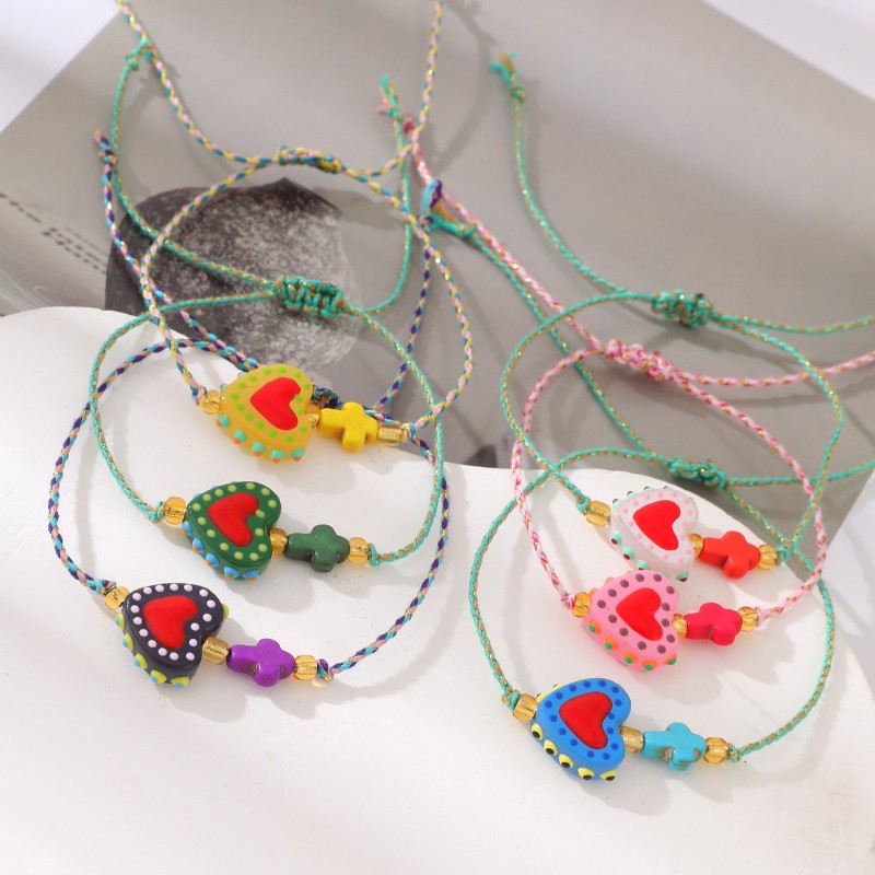 Boho Multicolor Resin Heart Bracelet