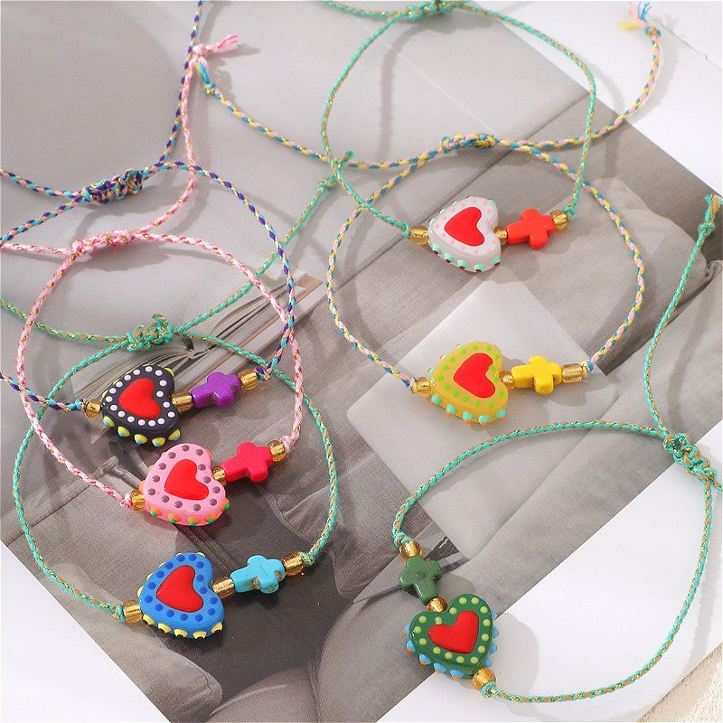 Boho Multicolor Resin Heart Bracelet