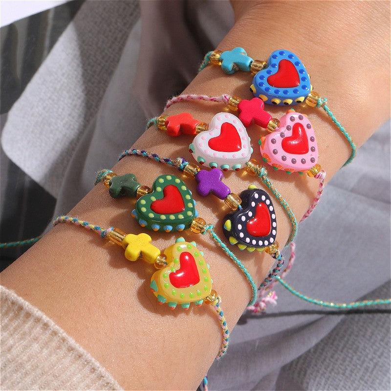 Boho Multicolor Resin Heart Bracelet
