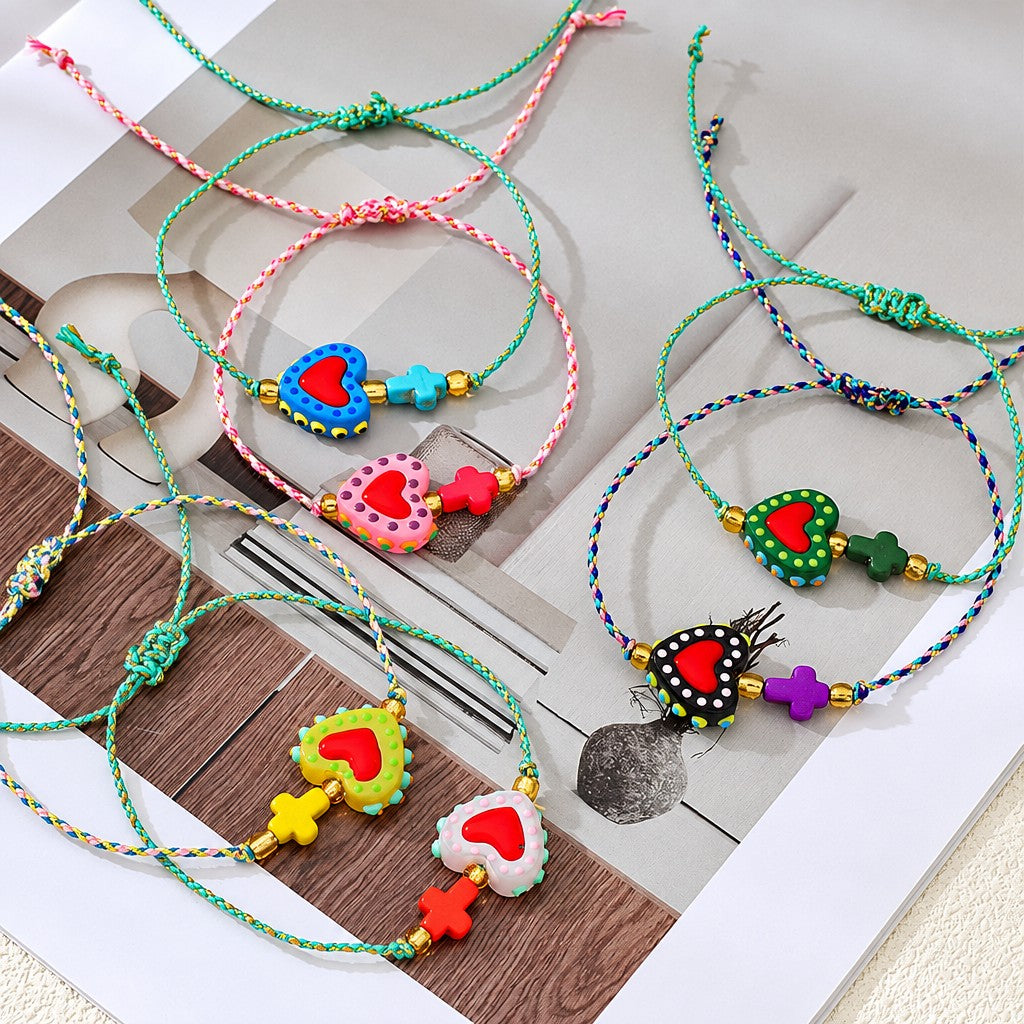 Boho Multicolor Resin Heart Bracelet