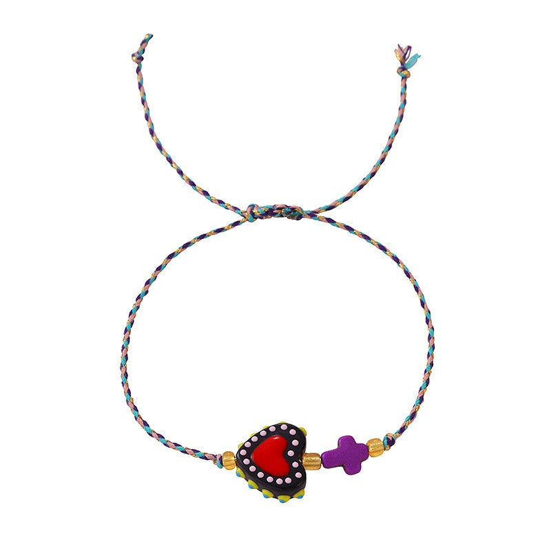 Boho Multicolor Resin Heart Bracelet
