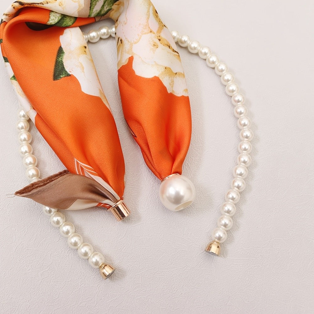 Boho Floral Faux Pearl Scarf Necklace