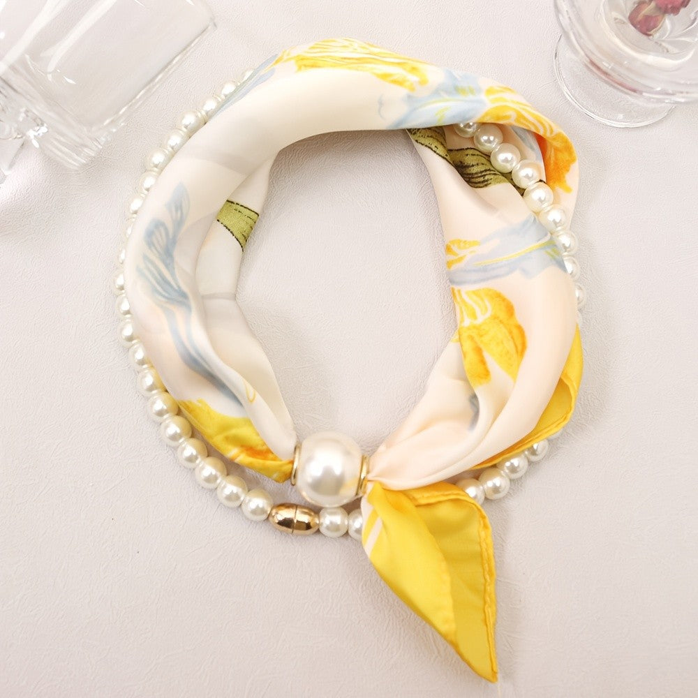 Boho Floral Faux Pearl Scarf Necklace