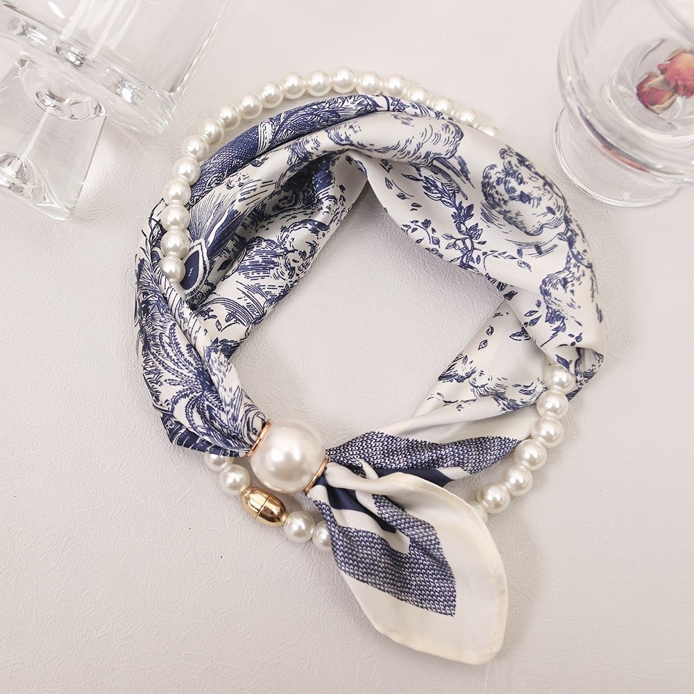 Boho Floral Faux Pearl Scarf Necklace