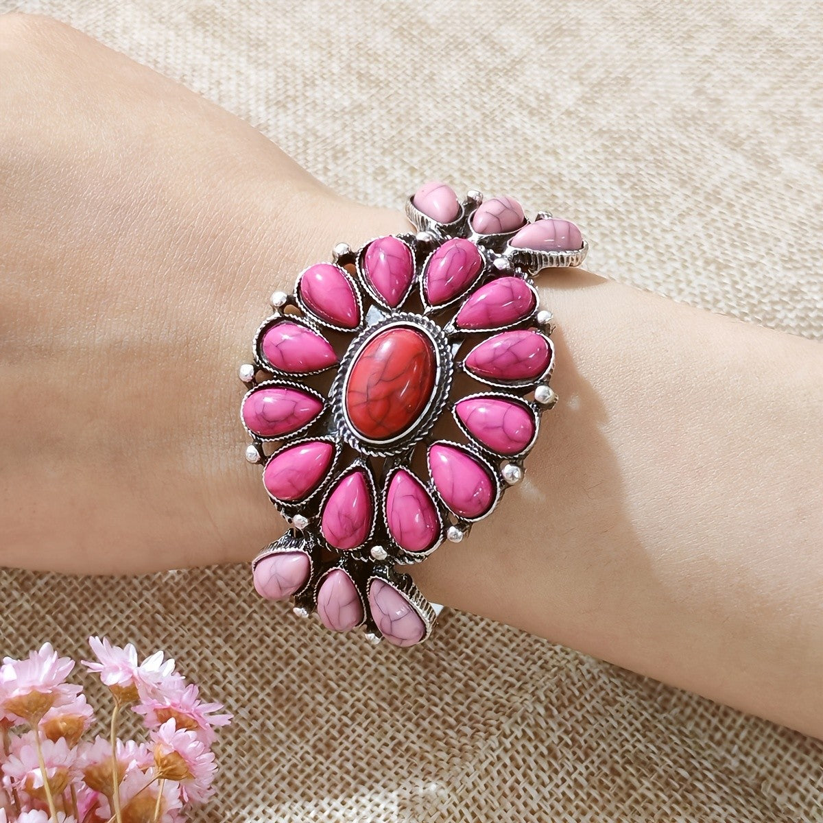 Boho Vintage Turquoise Leaf Cuff Bracelet