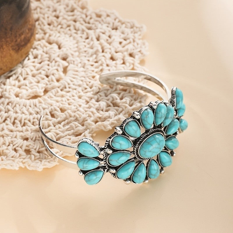 Boho Vintage Turquoise Leaf Cuff Bracelet