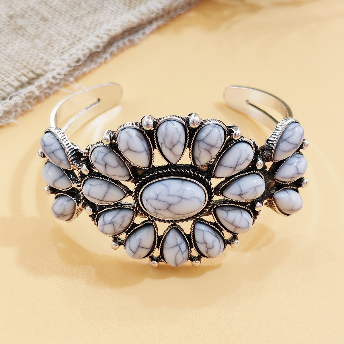 Boho Vintage Turquoise Leaf Cuff Bracelet