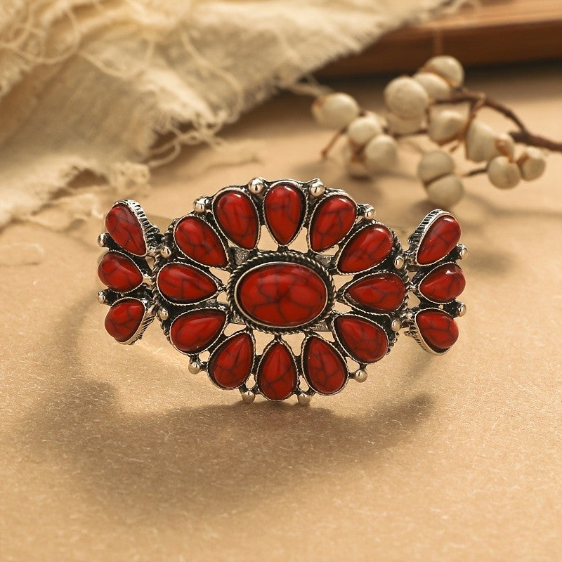 Boho Vintage Turquoise Leaf Cuff Bracelet