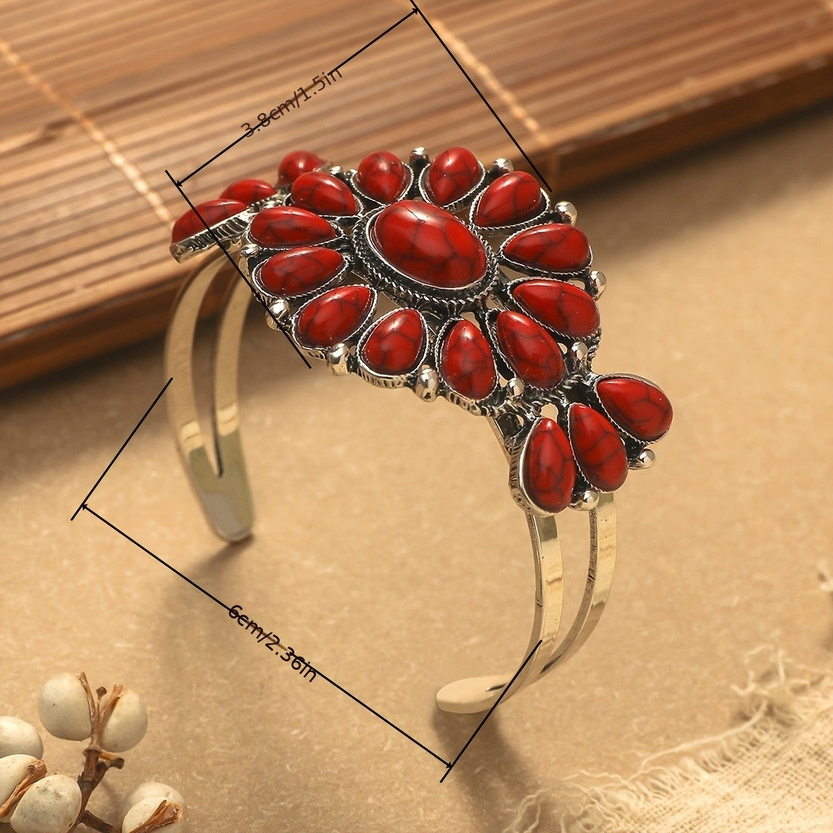 Boho Vintage Turquoise Leaf Cuff Bracelet