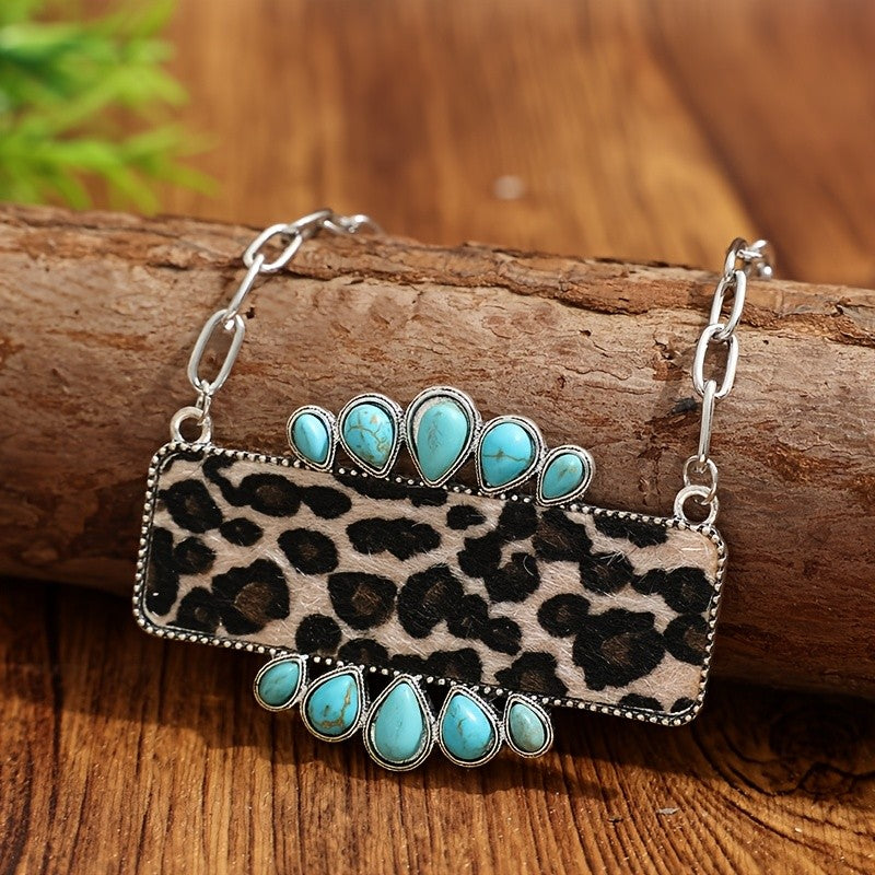 Boho Leopard Print Synthetic Turquoise Bracelet