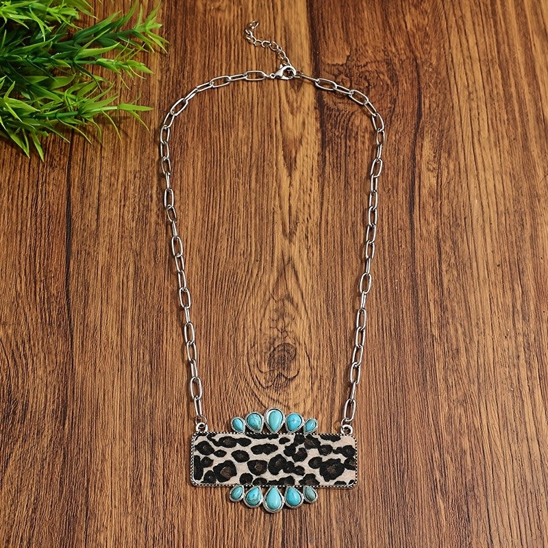 Boho Leopard Print Synthetic Turquoise Bracelet