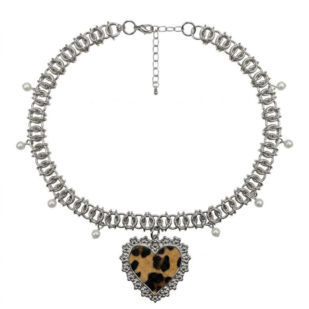 Retro Leopard Print Heart Necklace