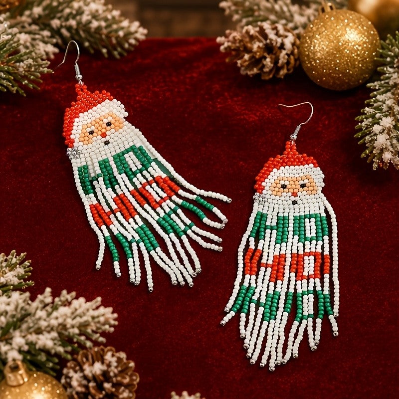 Boho Santa Beaded Fringe Earrings