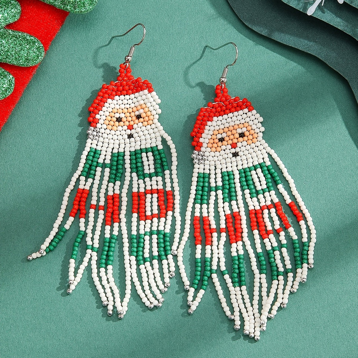 Boho Santa Beaded Fringe Earrings