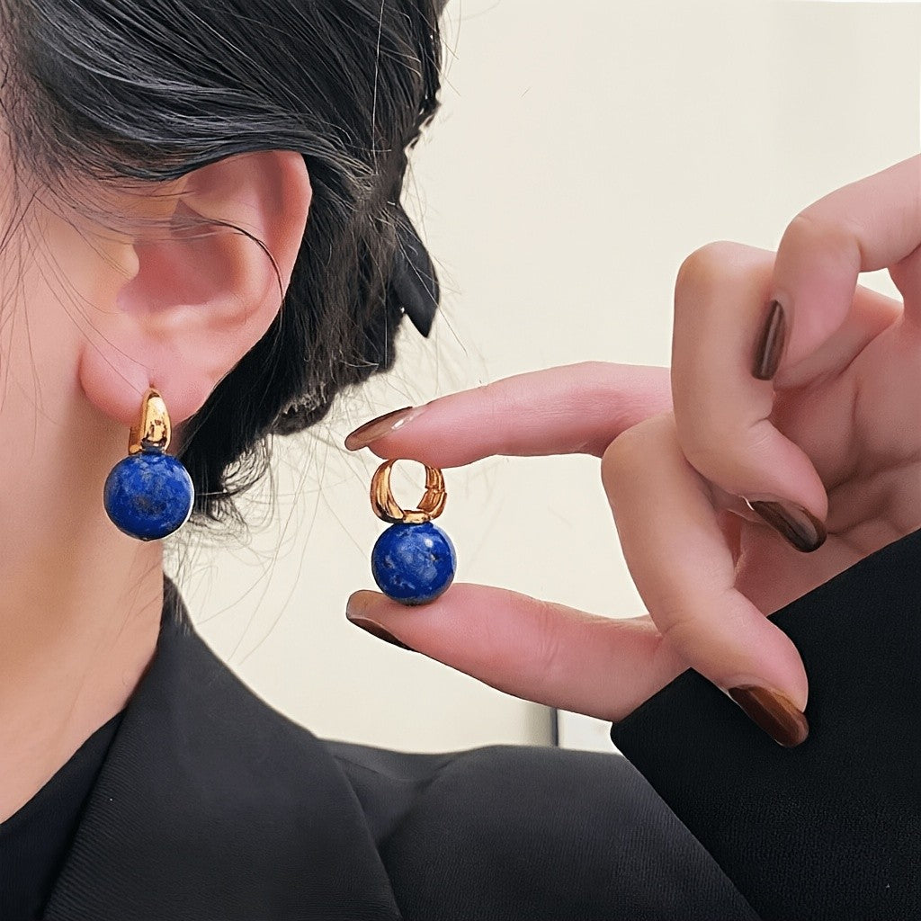 18k Elegant Lapis Lazuli Sphere Drop Earrings