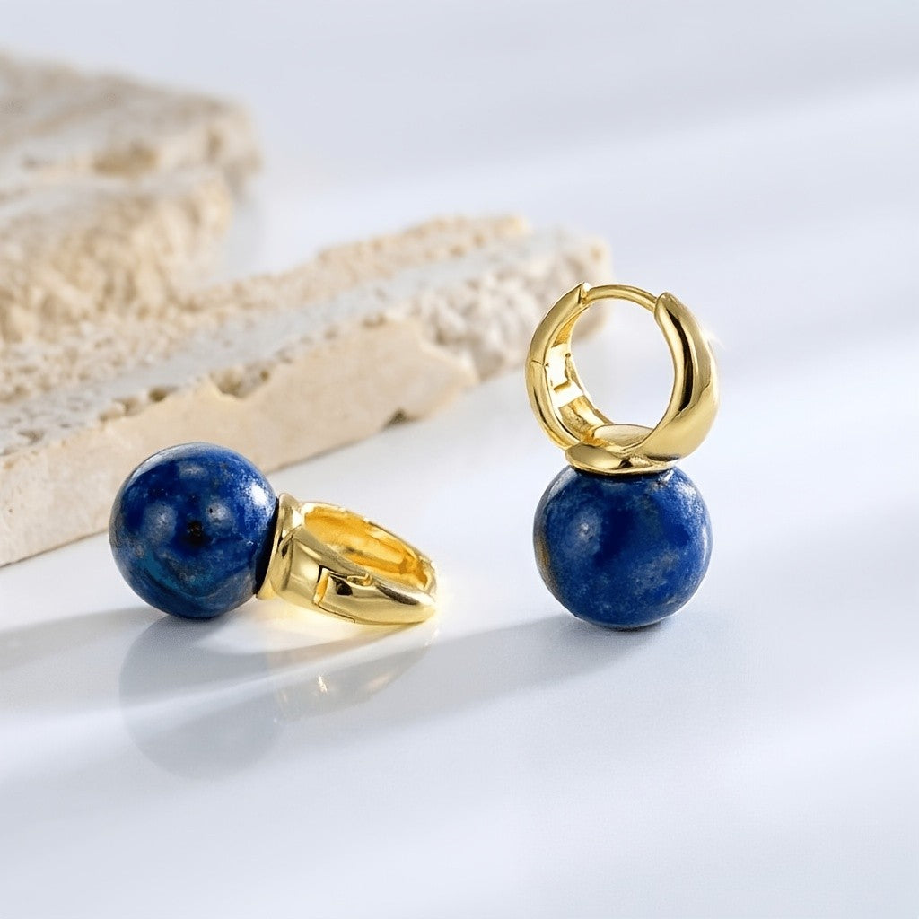 18k Elegant Lapis Lazuli Sphere Drop Earrings