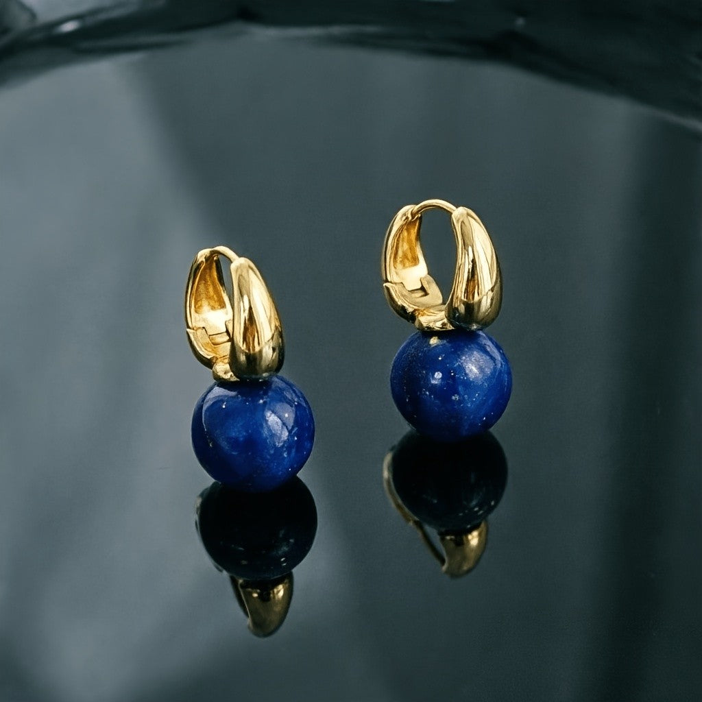 18k Elegant Lapis Lazuli Sphere Drop Earrings