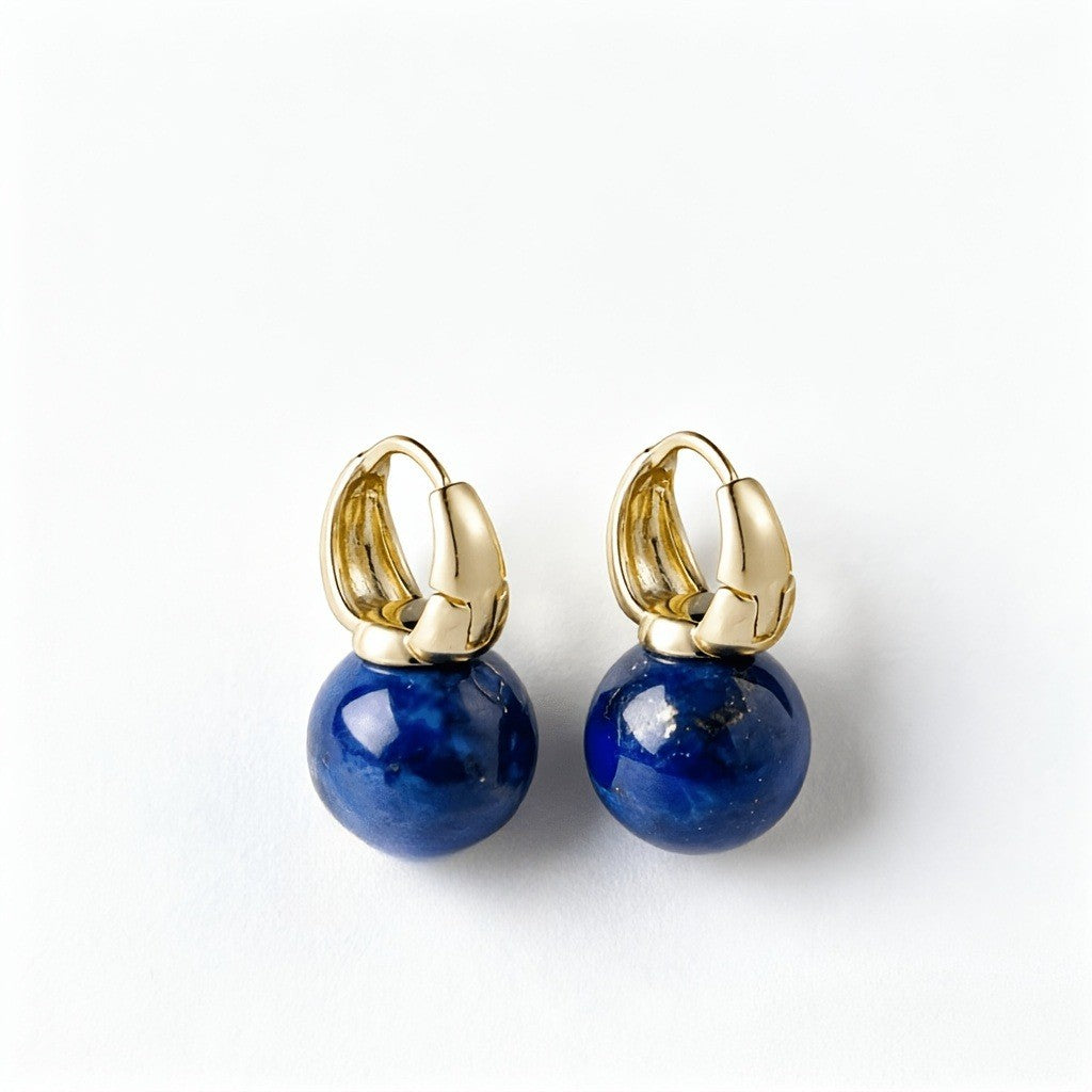 18k Elegant Lapis Lazuli Sphere Drop Earrings