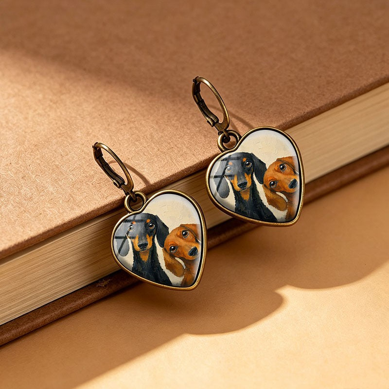 Vintage Dachshund Heart Earrings