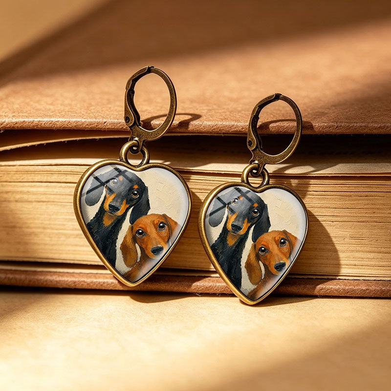 Vintage Dachshund Heart Earrings
